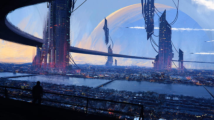 Sci Fi, City, Building, Cityscape, Futuristic, Planet Rise