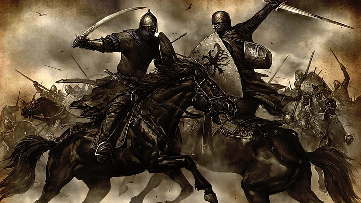 two knights on horses illustration, fantasy art, Mount and Blade
