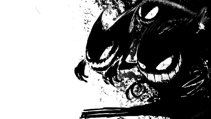 black and white character wallpaper, Pokémon, Haunter, close-up