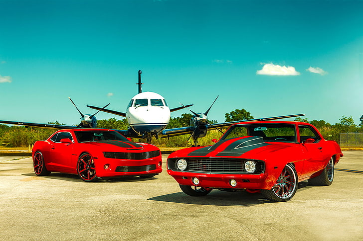 HD wallpaper: two red sports cars, Chevrolet, 1969, Camaro, Miami, 2011,  Tuning | Wallpaper Flare