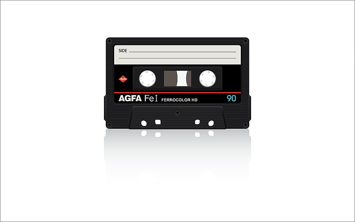 black Agfa Fe cassette tape, style, retro, music, disco, film