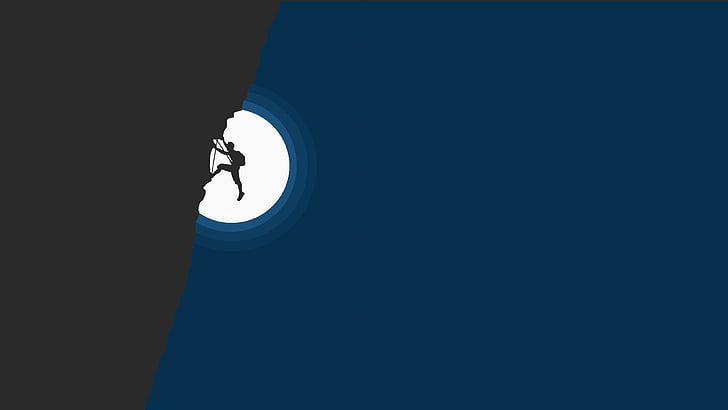 person climbing distance with moon illustration, mountain, 4k, HD wallpaper