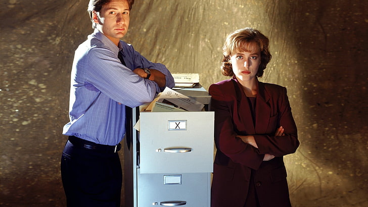 men's blue dress shirt, Fox Mulder, Dana Scully, The X-Files