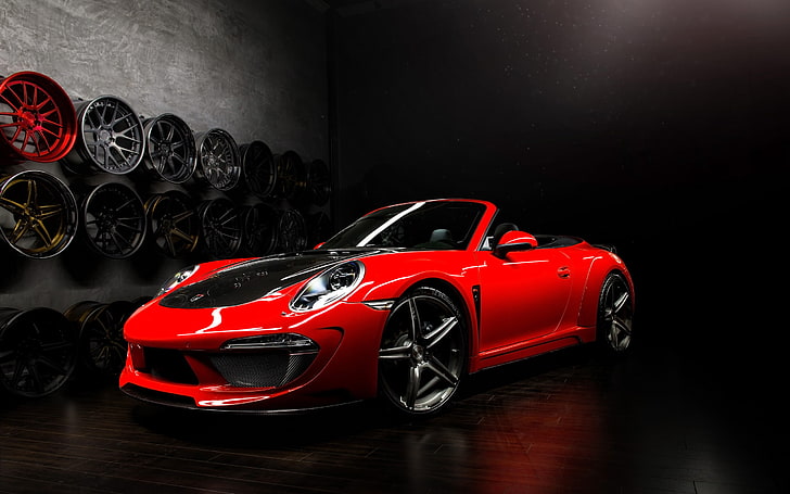 red and black convertible sports coupe, tuning, Porsche, Carrera, HD wallpaper