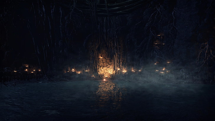 lighted candle near body of water wallpaper, Dark Souls III, video games