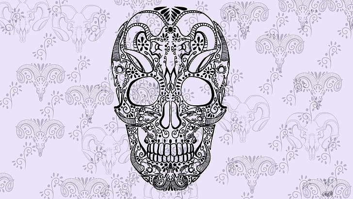 white and black calavera skull digital wallpaper, artwork, digital art