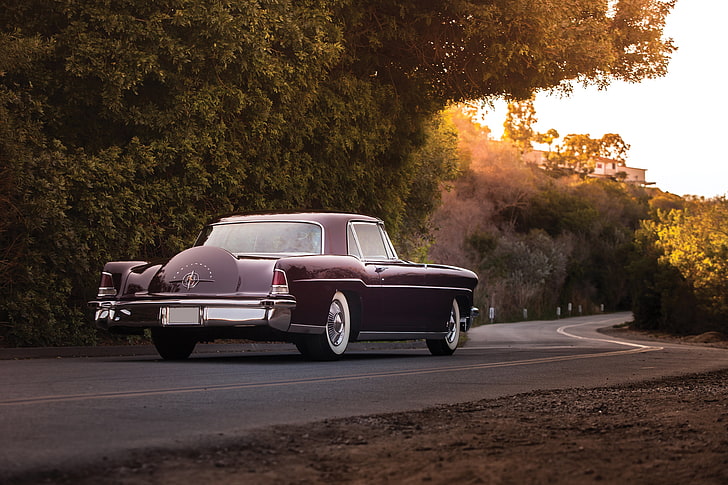 classic black coupe, lincoln, continental, mark ii, 1956, rear view, HD wallpaper
