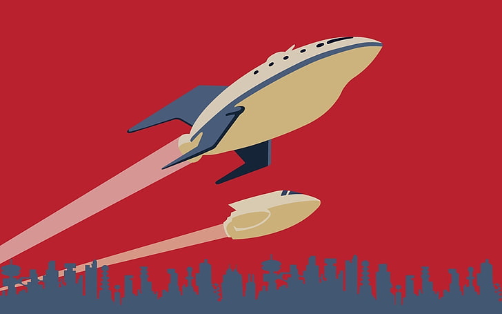 spaceship minimalism planet express, red, no people, colored background, HD wallpaper
