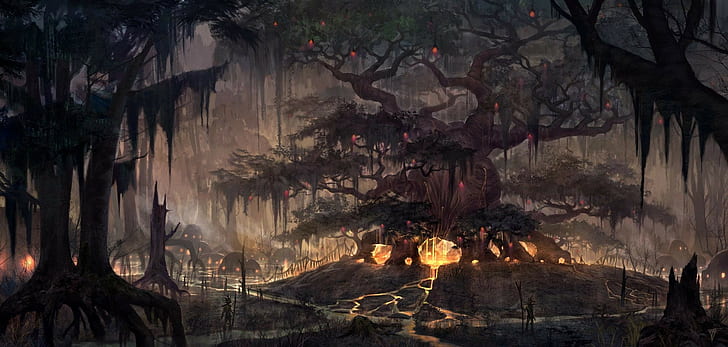 fantasy art, forest, swamp
