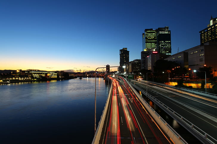 time lapse photography of a city street, brisbane, brisbane, Brisbane City, HD wallpaper