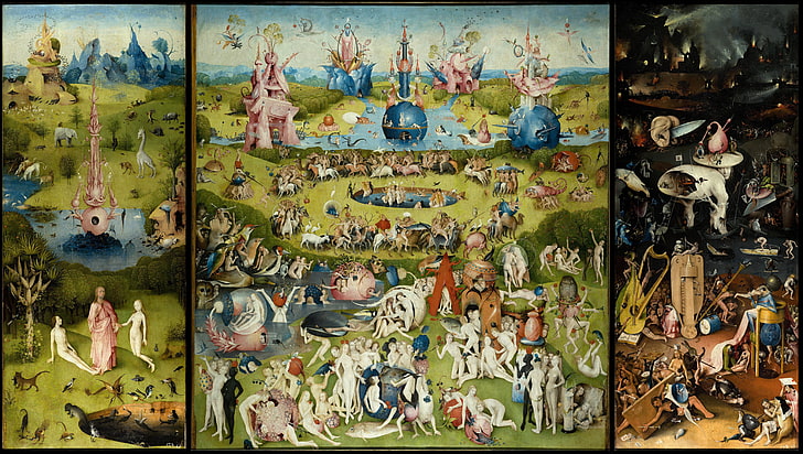three assorted paintings, triptych, the garden of earthly delights, HD wallpaper