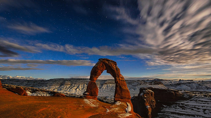 Arches National Park, USA, delicate arc, rocks, mountains, the stars