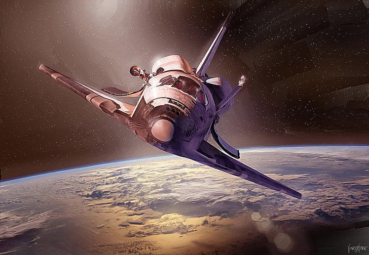 gray space shuttle, earth, ship, Discovery, NASA, transport, reusable