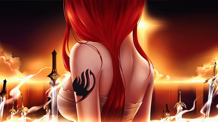 Fairytail anime illustration, Fairy Tail, Erza Scarlet, Long Hair, HD wallpaper