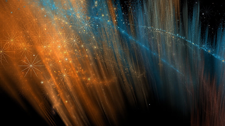blue and orange stars digital wallpaper, abstract, dust, lights