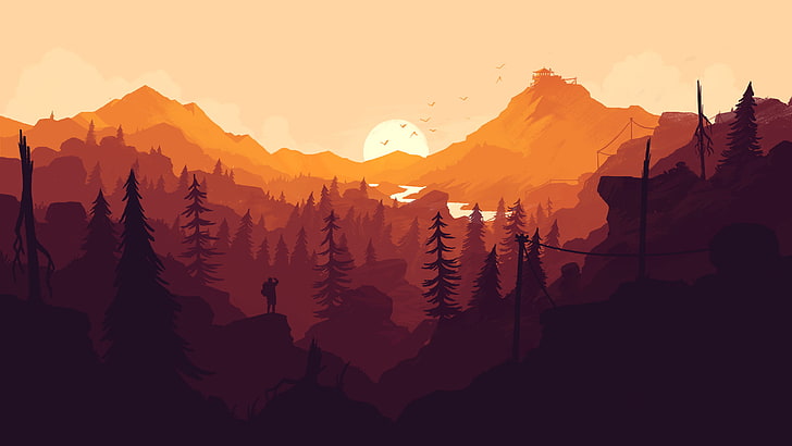 illustration of mountains, Firewatch, forest, nature, landscape