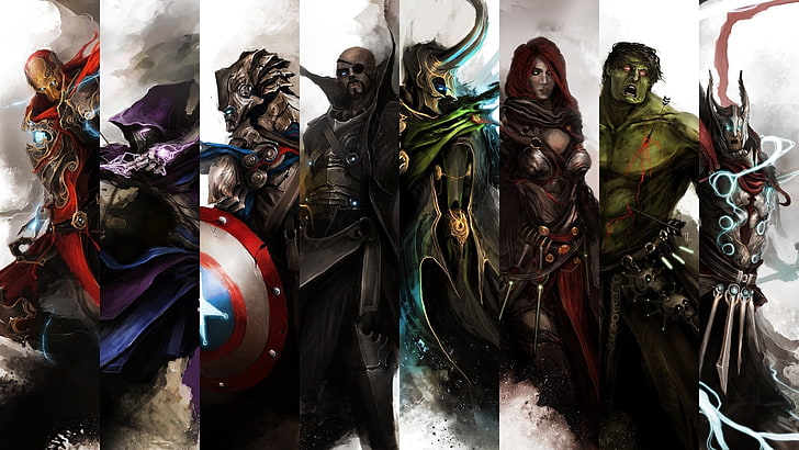 The Avengers collage wallpaper, Iron Man, Thor, Hulk, Black Widow