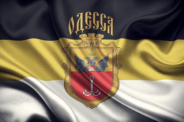 black, yellow, and gray striped flag, eagle, Russia, tricolor