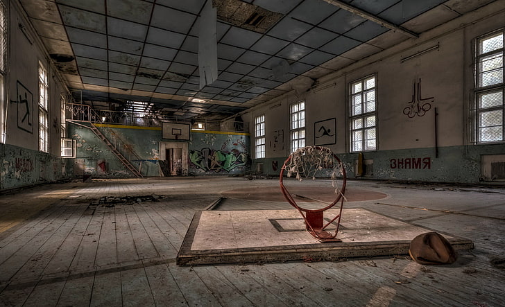 ruin, building, abandoned, indoors, basketball - sport, architecture, HD wallpaper