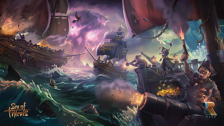 video games, Sea of Thieves, Battleship, nature, event, motion, HD wallpaper