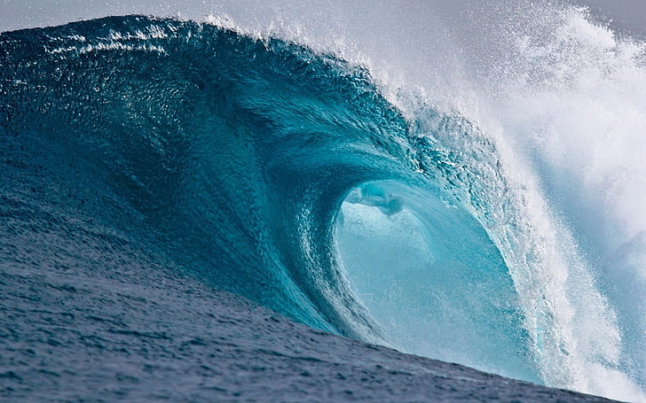 blue salt water, waves, sea, beauty in nature, power, power in nature, HD wallpaper