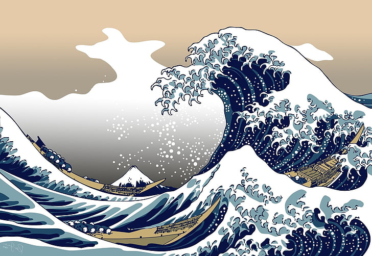 blue, nature, The Great Wave Off Kanagawa, no people, water, HD wallpaper