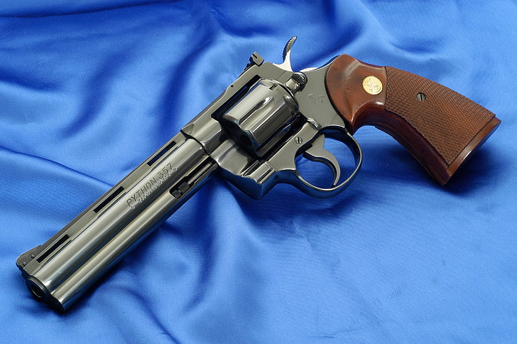grey and brown revolver, Python, Colt, 357 magnum, gun, handgun
