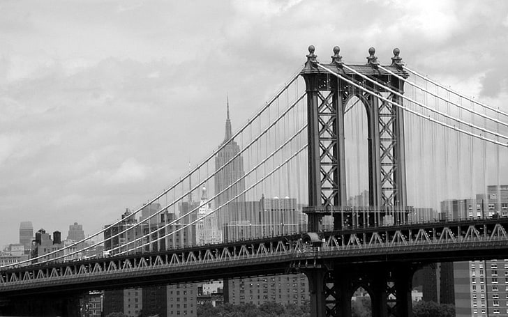 history, New York City, cityscape, bridge, monochrome, built structure