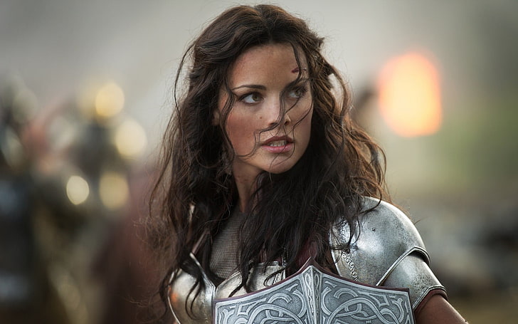 Jaimie Alexander, women, brunette, armor, shield, Thor 2: The Dark World, HD wallpaper