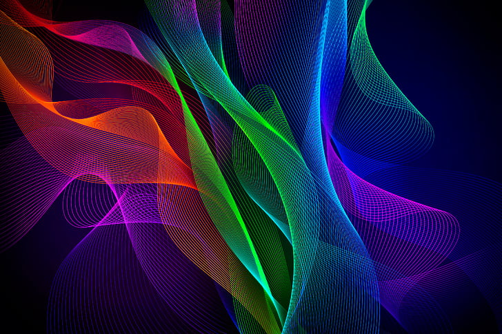 green, purple, blue, and red lights wallpaper, Waves, Colorful