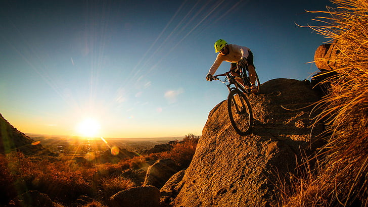 cyclist, people, person, happiness, man, joy, sky, silhouette, HD wallpaper