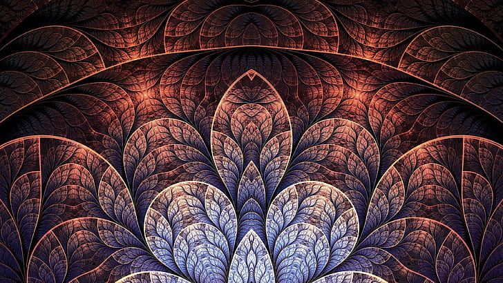Fractal leaves, mandala painting, abstract, 3840x2160, leaf, HD wallpaper