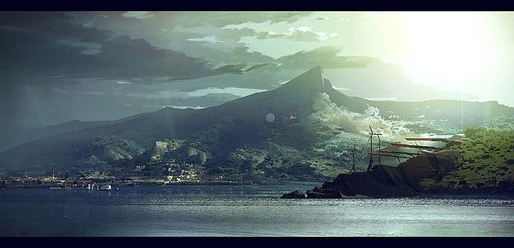 body of water, dishonored 2, Bethesda Softworks, artwork, mountain, HD wallpaper