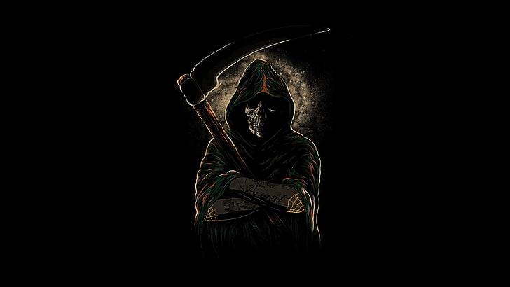 skull, Grim Reaper, artwork, black background, studio shot