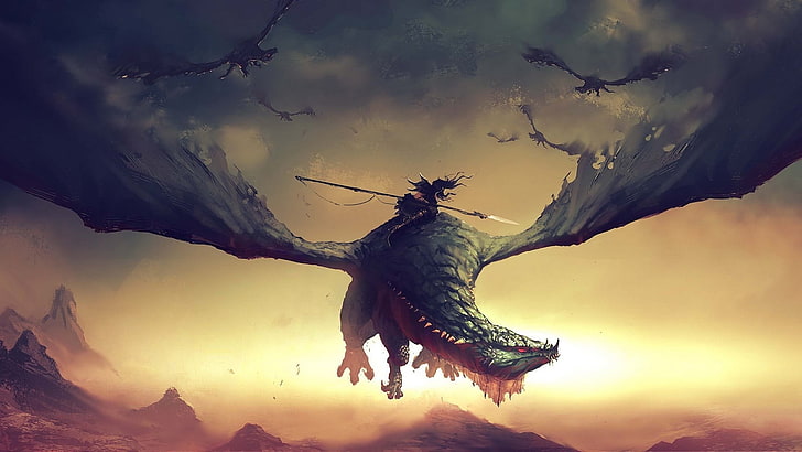 dragon wallpaper, fantasy art, sky, animals in the wild, animal wildlife
