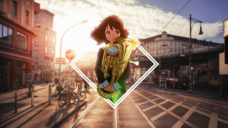 anime girls, picture-in-picture, Hibike! Euphonium, one person
