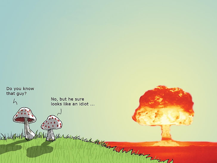 mushroom cloud, bomb, humor, Wulffmorgenthaler, atomic explosion, HD wallpaper