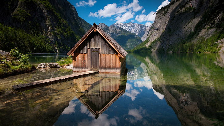 Berchtesgaden beautiful lakeside scenery desktop, HD wallpaper