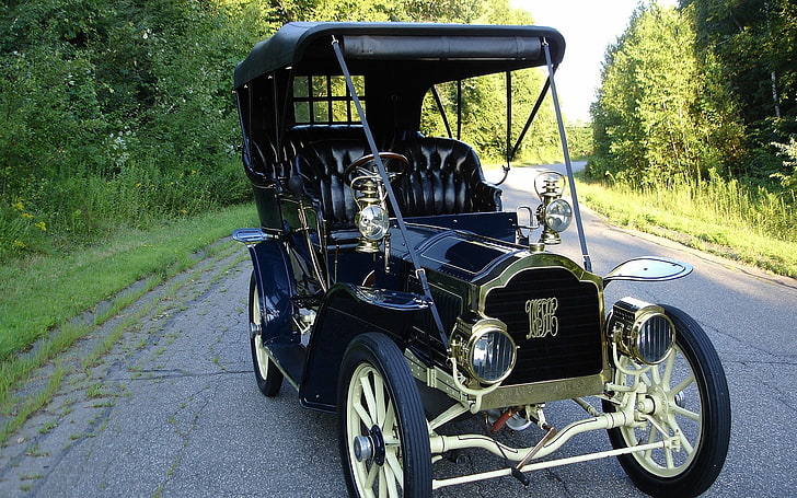 vintage black and beige car, Packard, Oldtimer, vehicle, transportation