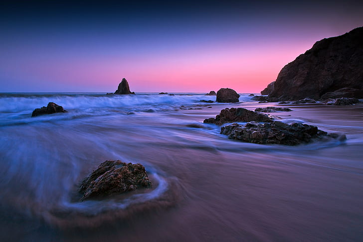 time lapse photography of tidal waves on shore, El Matador, State, HD wallpaper