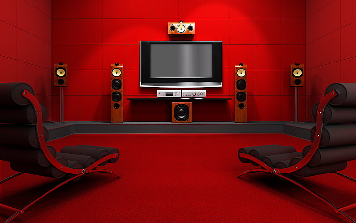 flat screen TV, light, design, style, wall, chairs, home, sound, HD wallpaper