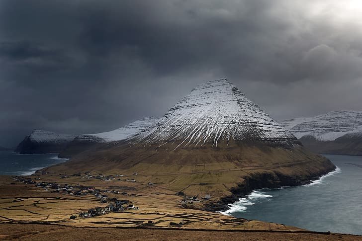 mountain, pyramid, Faroe islands