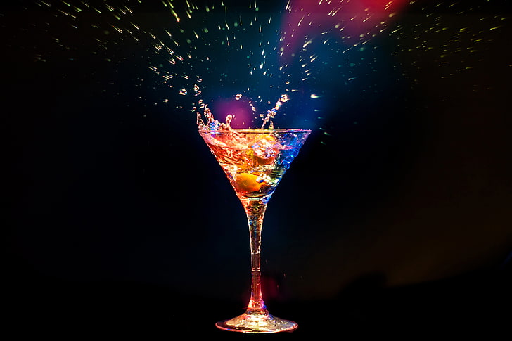 multicolored martini glass illustration, squirt, background, cocktail, HD wallpaper
