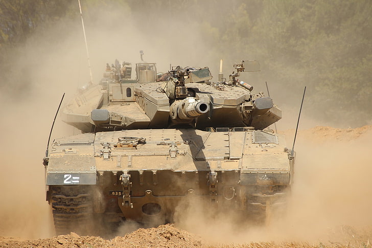 brown metal tank, dust, combat, main, Merkava, Israel, Mk.3, 