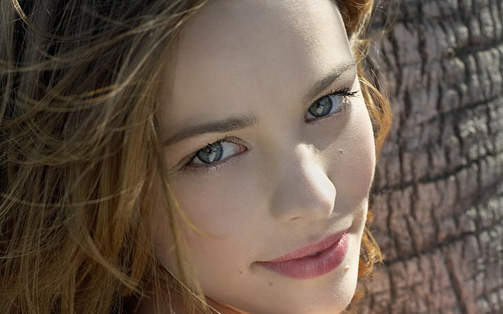 Rachel McAdams, actress, brunette, green eyes, pink lipstick, HD wallpaper