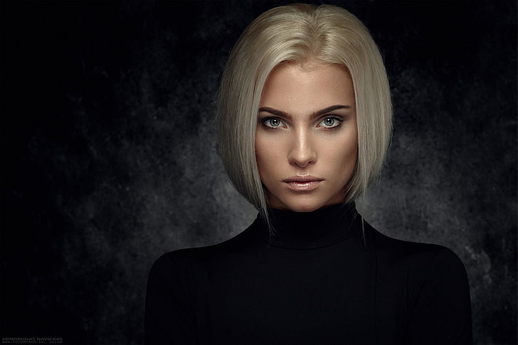 women's black sweater, face, portrait, blonde, headshot, young adult, HD wallpaper