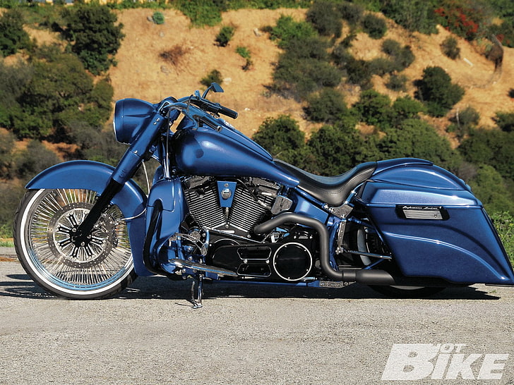 blue cruiser motorcycle, Motorcycles, Harley-Davidson, transportation