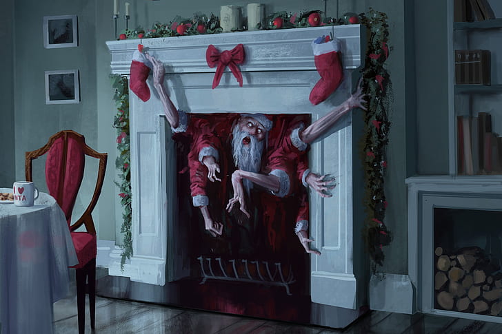 Christmas, Hands, Fantasy, Holiday, Santa Claus, Fear, Fireplace, HD wallpaper
