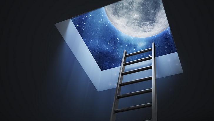 4098x768px | free download | HD wallpaper: digital art, Moon, ladders