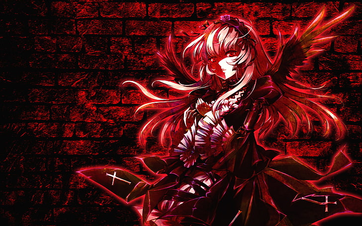 red haired anime girl with wings, anime girls, Rozen Maiden, Suigintou, HD wallpaper
